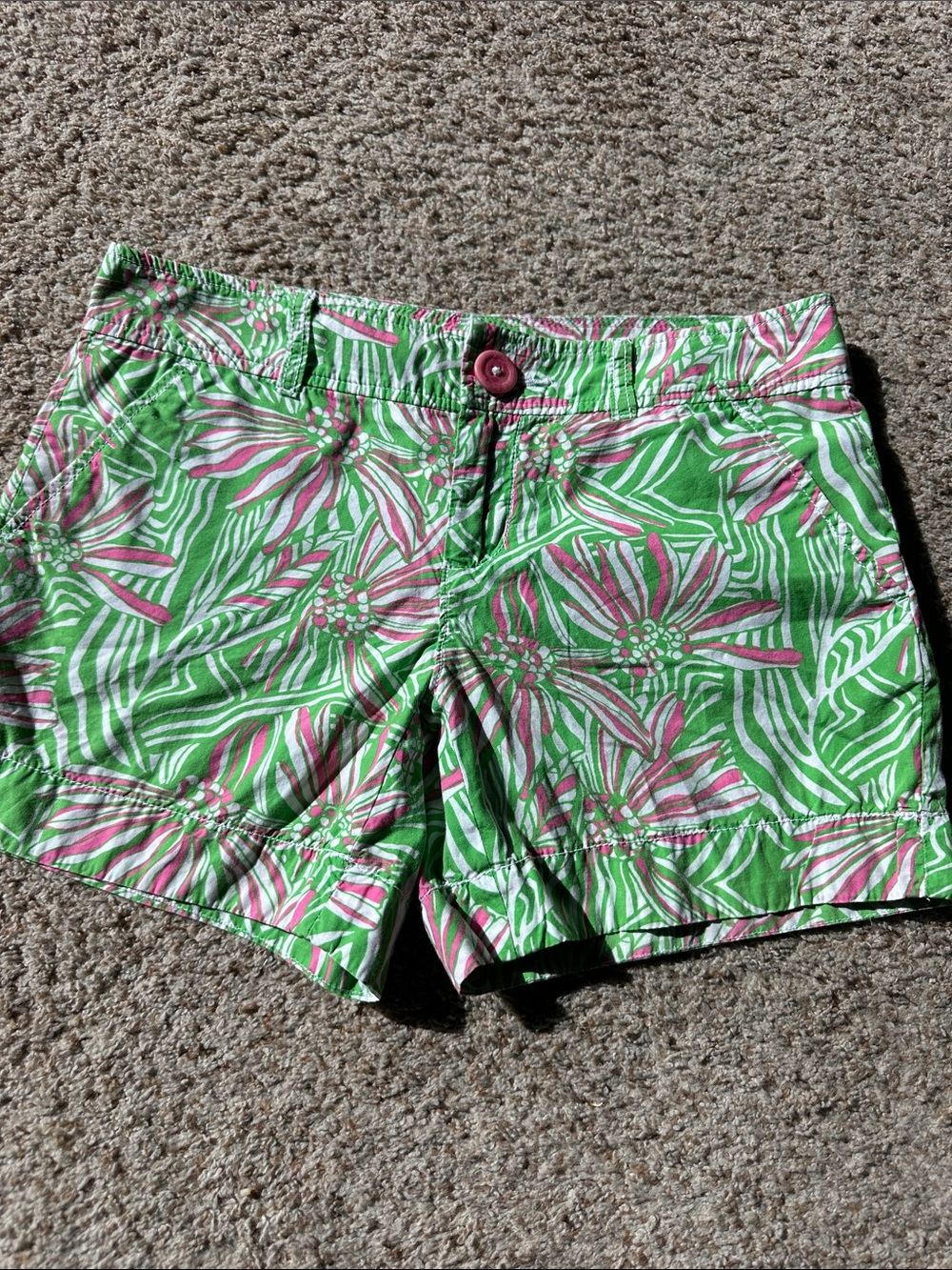 Lilly Pulitzer Green Floral Print Shorts with Pink Accents
